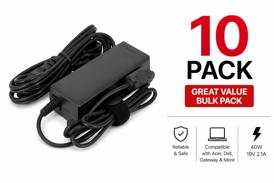 10 Pack Acer Dell Gateway Laptop Charger 40W 19V 2.1A 5.5×1.7mm Tip Compatible Adapters