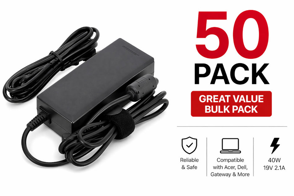 50 Pack Acer Dell Gateway Laptop Charger 40W 19V 2.1A 5.5×1.7mm Tip Compatible Adapters