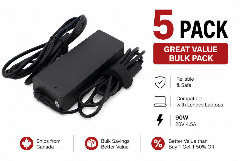 5 Pack Lenovo Laptop Charger 90W 20V 4.5A Slim Tip Compatible Adapters