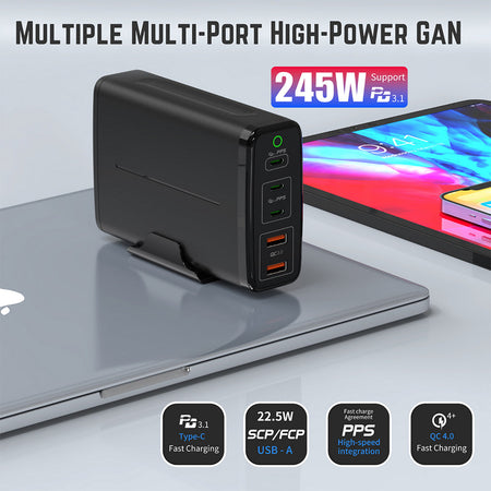 245W GaN USB-C Charging Station – 5-Port PD3.1 Fast Charger with 140W USB-C Output