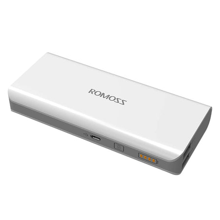 ROMOSS portable power bank with a glossy finish, shown at an angle on a plain white background.