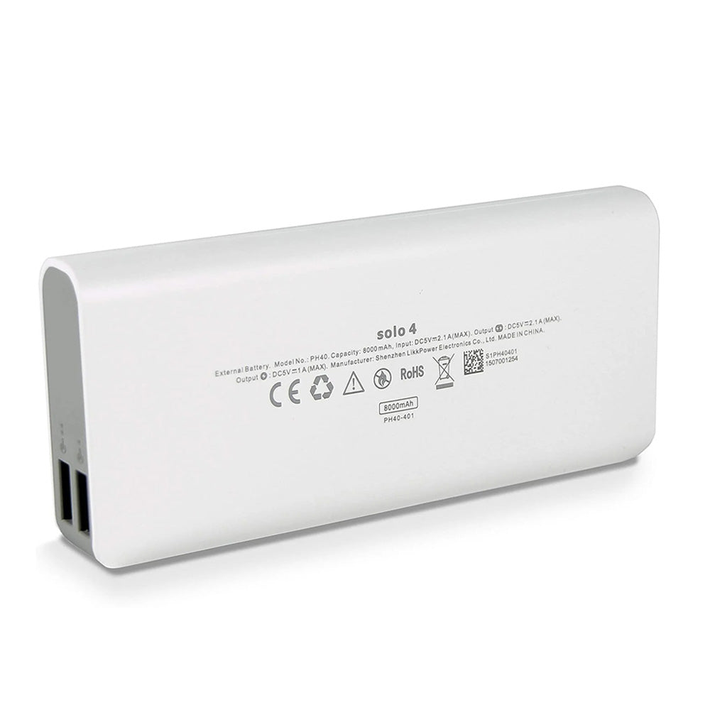 Roomoss Solo 4 portable power bank with two USB-C ports on the side, shown from a three-quarters angle on a white background.