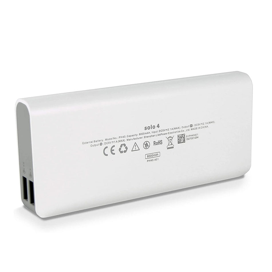 Roomoss Solo 4 portable power bank with two USB-C ports on the side, shown from a three-quarters angle on a white background.