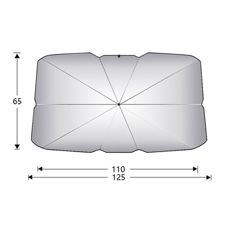 Foldable car windshield sun shade umbrella installed inside a modern vehicle to block sunlight and reduce interior heat