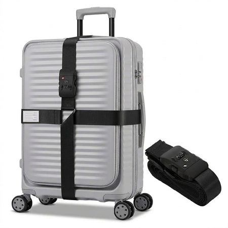 TSA-Approved Luggage Straps with Combination Lock – Adjustable Cross Suitcase Belt (20–34”) with Name Tag