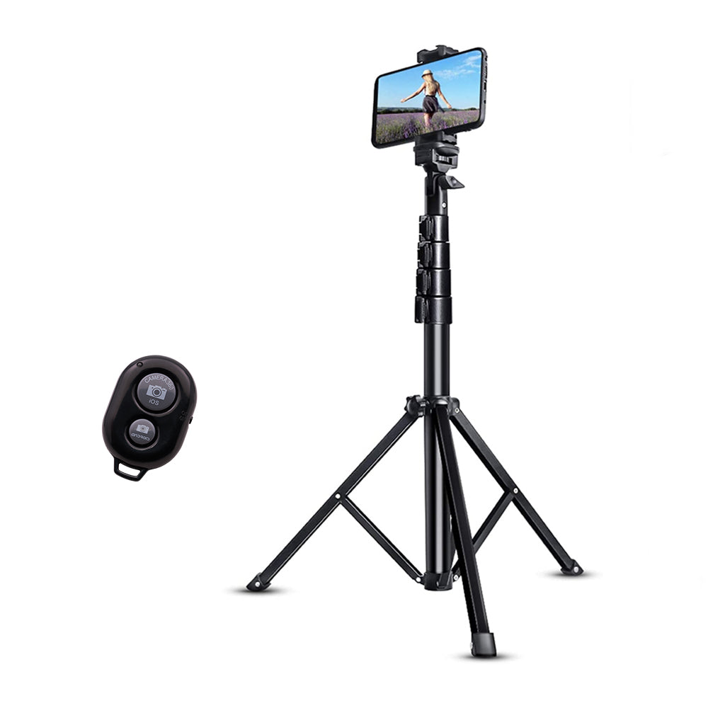 51” Extendable Selfie Stick Tripod with Bluetooth Remote, 360 Rotation, Fits 2.25”–3.75” Phones & Action Cameras