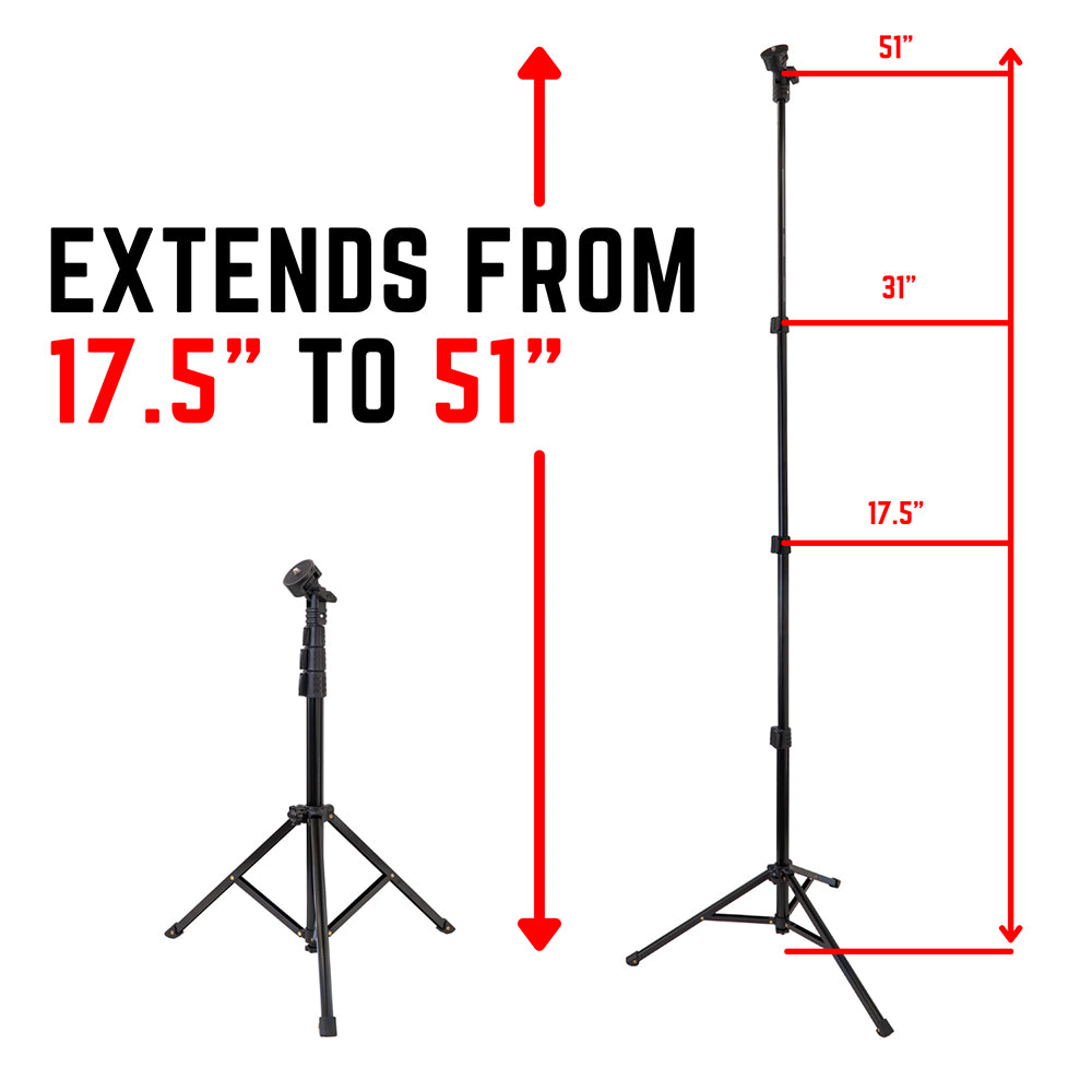 Black phone stand with measurement details on a white background