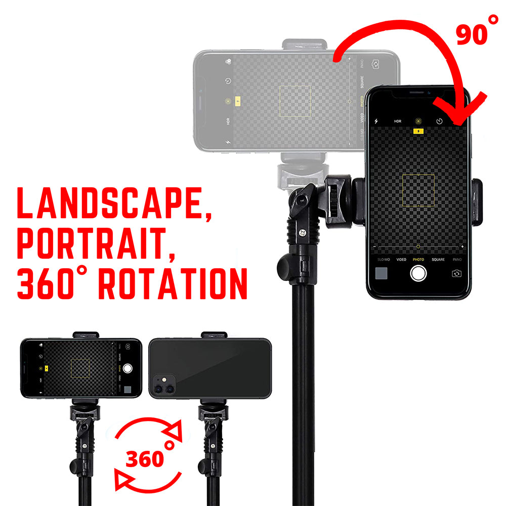 Phone holder with 360-degree rotation feature.