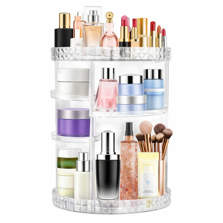 360° Rotating Acrylic Makeup Organizer for Cosmetics, Perfume, Lipstick & Brushes