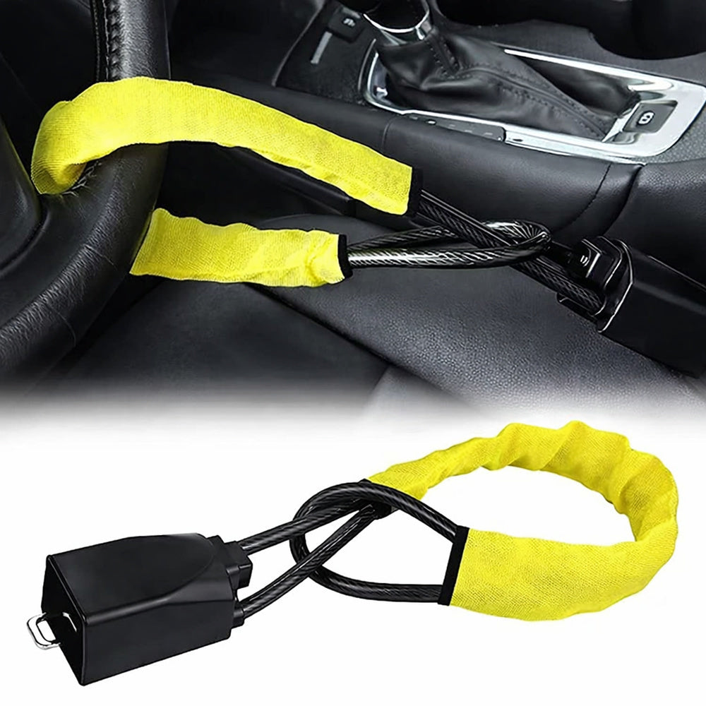 Steering Wheel Lock Anti-Theft Device – Seat Belt Lock Design, Retractable Steel Cable, 3 Keys, Universal Fit for Cars, SUVs, Trucks