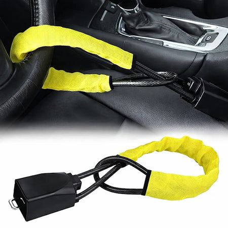 Steering Wheel Lock Anti-Theft Device – Seat Belt Lock Design, Retractable Steel Cable, 3 Keys, Universal Fit for Cars, SUVs, Trucks