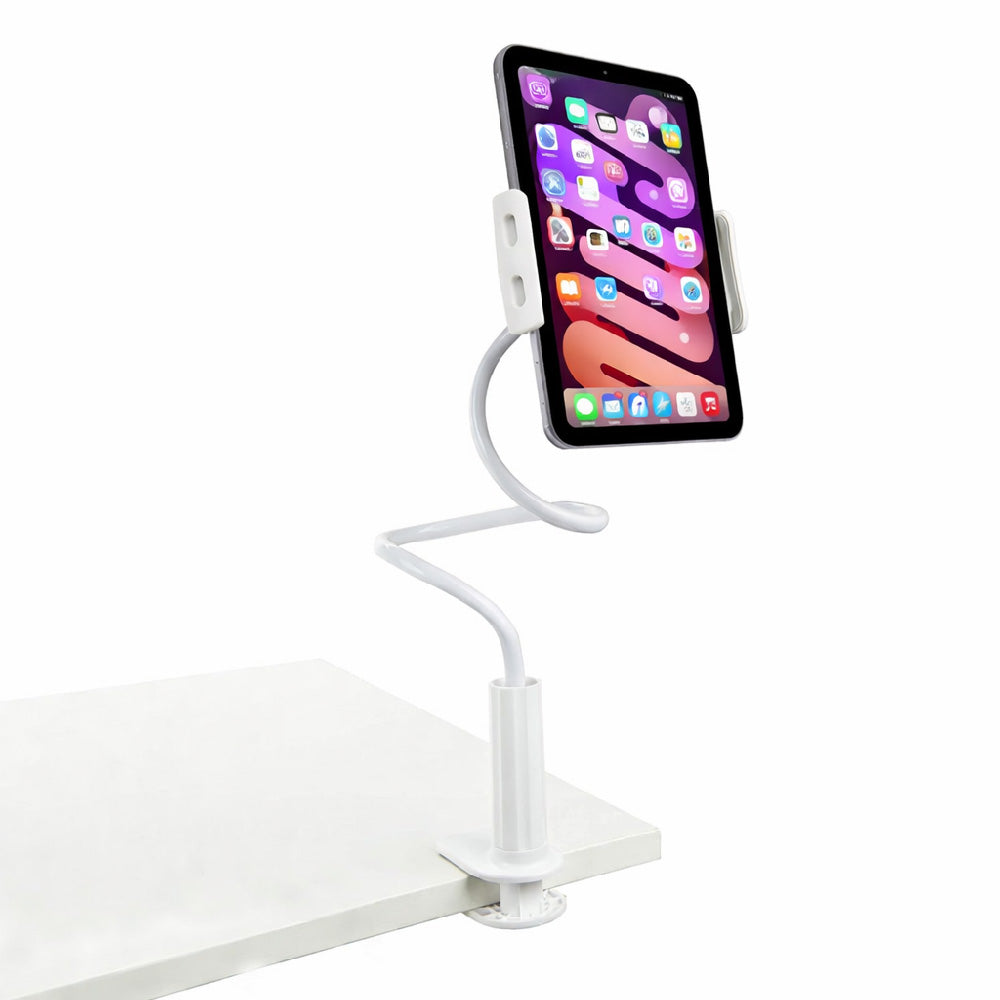 360° Adjustable Tablet Holder for iPad Mini & Tablets Under 7.5〃 – Flexible Gooseneck Clamp Stand for Desk & Bed