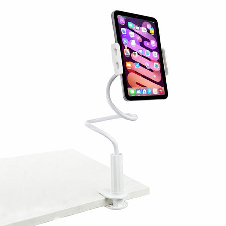 360° Adjustable Tablet Holder for iPad Mini & Tablets Under 7.5〃 – Flexible Gooseneck Clamp Stand for Desk & Bed